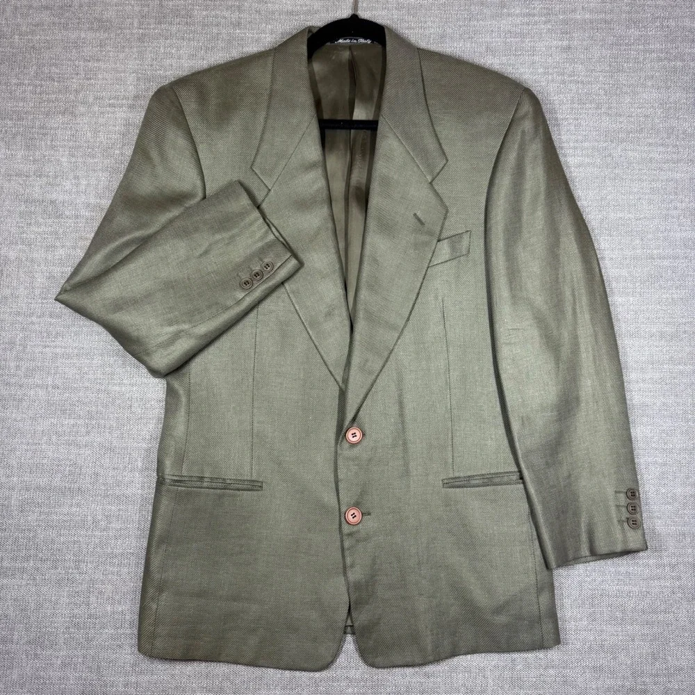 Giorgio Armani Vintage Le Collezioni Men 38R Pure Linen Olive Green Blazer Italy
